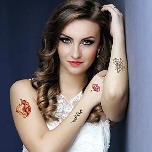Tatuagem temporária Cuteliili para mulheres e crianças, 12 folhas de mais de 200 PCs tatuagens falsas à prova d'água que