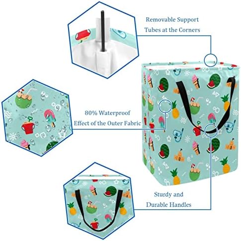 Padrão tropical de verão Tropical Print Lavanderia dobrável cesto de roupa, cestas de lavanderia de 60l de lavanderia