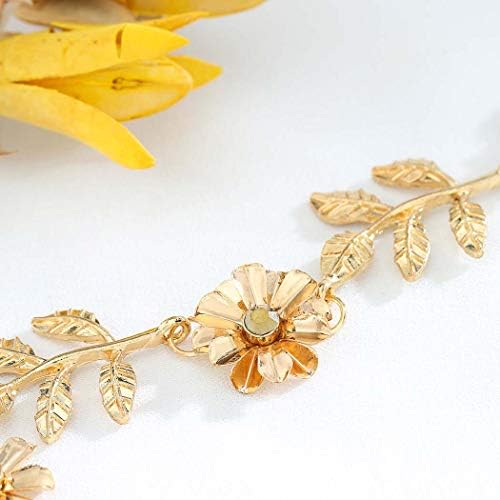 Yalice elástica Flor Chain Chain Hair Gold Folha da cabeça da cabeça Elegante Cabeças de casamento Acessórias de cabelo para mulheres e meninas