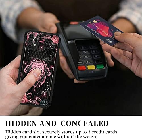 Para o estojo da carteira do Samsung Galaxy A32 5G com portador de cartão de crédito destacável e stand Kickstand Casa de capa protetora à prova de choque pesada para o samsung A32 5G, rosa glitter crânio