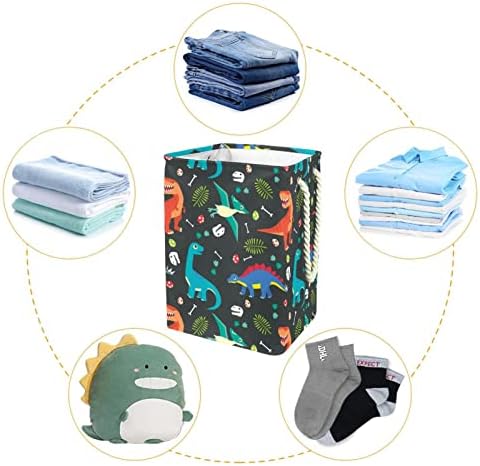 Sacos de armazenamento de cesto de lavanderia de dinossauros embutidos com suportes destacáveis ​​cesto de roupa dobrável para brinquedos