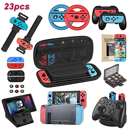 Kit de acessórios da Welwel para Nintendo Switch, pacote com estojo de transporte, estojo de proteção claro, pulseira atualizada,