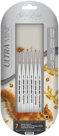 Silver Brush Limited Ultra Mini Basic Basic Detalhe conjunto de pincéis, escovas de acrílico e aquarela, escovas de arte de mão curta, conjunto de 6 peças
