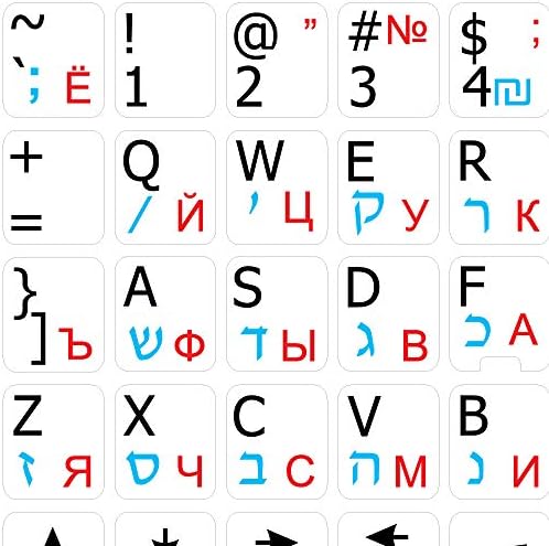 4Keyboard Hebraico - Russo - Caderno em inglês Decalques de teclado branco não transparentes
