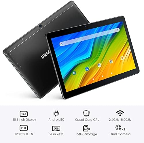 Dragon Touch Notepad K10 Tablet com armazenamento de 64 GB, tablet Android de 10 polegadas, processador quad core, micro hdmi,