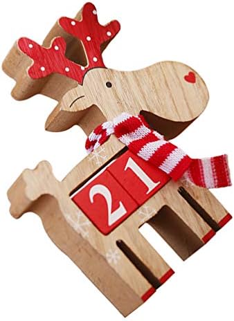 IMIKEYA CANTRALDOD Countdown Blocos de madeira Calendário Desktop Xmas Calendários de advento Rena Figuras contagem regressiva para o calendário de Natal para decoração de escritório em casa