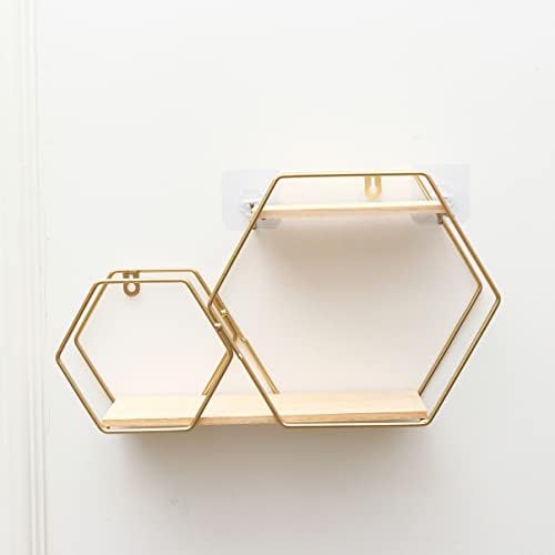 Cabilock 2pcs design duplo design de madeira metal casa viva viva hexagonal hexágono dourado para acabamento prateleiras