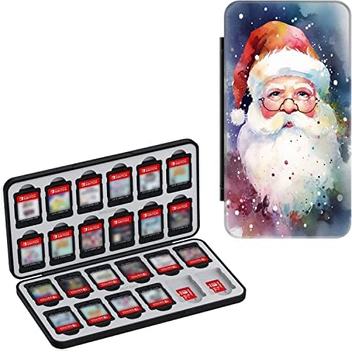 Caixa de cartão de jogo protetora para Nintendo Switch com - 24 slots Game Card Holder com Natal Papai Noel Art -04 Design