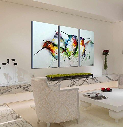 Artland moderno pintado à mão Arte da parede emoldurada Birds coloridos Pintura a óleo de animais de 3 peças na tela para obras de arte da sala para decoração de parede decoração de 28x42 polegadas