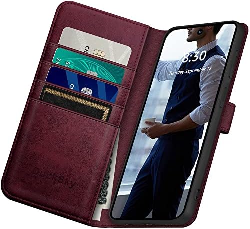 Ducksky para Samsung Galaxy S23 5G Caixa de carteira de couro genuíno 【Bloqueio de RFID】 【4 titular de cartão de crédito】 【Couro