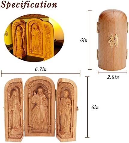 CloudyPeak esculpido à mão igreja portátil portátil caixa de família pequena caixa esculpida de madeira esculpida altar cristão presente