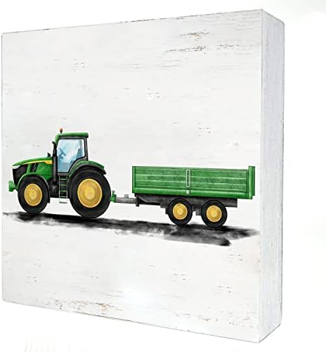 Fazenda, tractor de parede de parede artesery truck caminhão caixa de madeira sigling aquarela Green Farm Bloco de placas