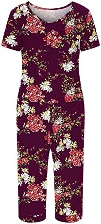 Calças femininas Conjunto de leopardo peony calças gráficas florais conjunto Capri Straight perna Summer Fall Set 2023 Roupas