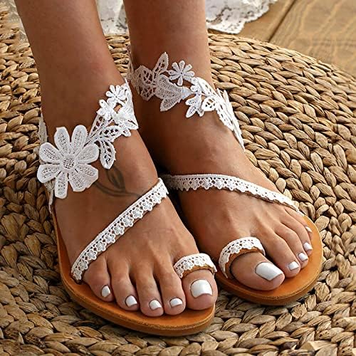 Sandálias de verão pgojuni para mulheres casuais, sandálias femininas clipe plana de dedão de renda casual lasca