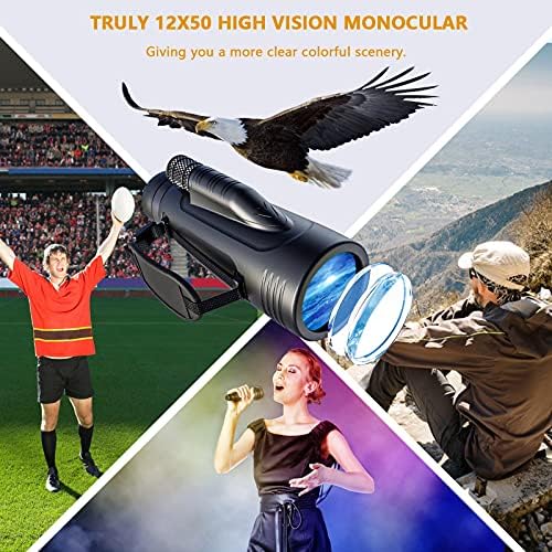 NVRGIUP 2021 Monocular para adultos, 12x50 Zoom HD Telescópio à prova d'água com titular de smartphone e tripé adaptador para iPhone Android, Bak4 Prism & FMC Dual Focus for Birding Watching Bird Hunting