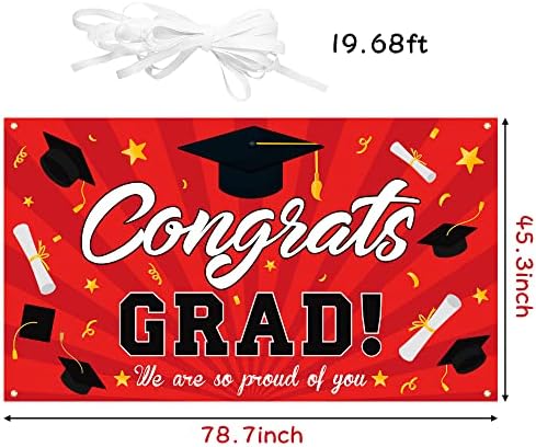 Banner de pano de fundo de pós -graduação de Watinc Parabéns 2023 Decorações de graduação 78 x 45 Extra grande e vermelho fundo