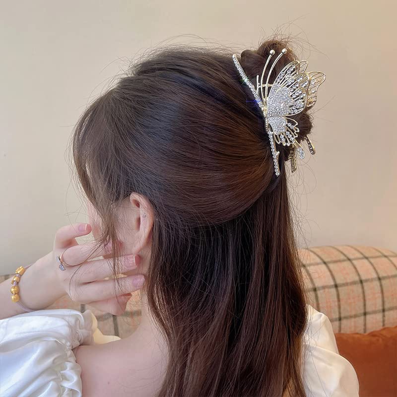 Aolemia 2pcs Clipes de cabelo de borboleta para mulheres- Clipes de cabelos de metal grandes clipes de cabelos com borboletas fortes não deslizantes