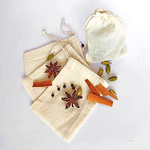 Vliving 3 x 4 Pure Cotton Spice Bolsa de 4 peças, biodegradável e reutilizável Bacha