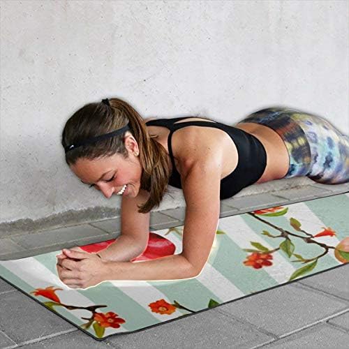 Mat de ioga estampada elegante, padrão de fundo de romã floral sem costura tapa de exercício de fundo tropical, proteção ambiental