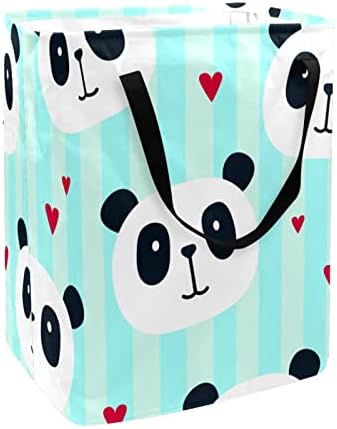 Panda com padrão de coração estampa de estampa de estampa encobrável cesto de roupa, cestas de lavanderia à prova d'água