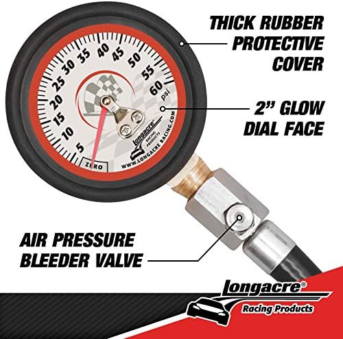 Longacre 52-52004 0-60 PSI Medidor de pressão do pneu, 2 polegadas
