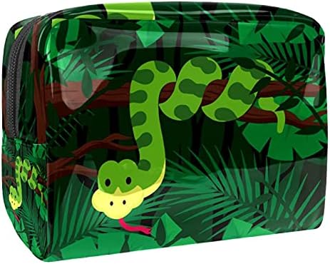 Cartoon Snake Tropical Summer Leaves Saco de maquiagem para bolsa de organizador de viagem portátil para bolsa para saco de