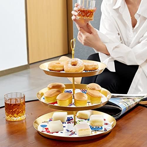 Conjunto de exibição de mesa de sobremesa, suporte de cupcakes de ouro, estandes de sobremesa, bandeja de porção de 3 camadas, suporte