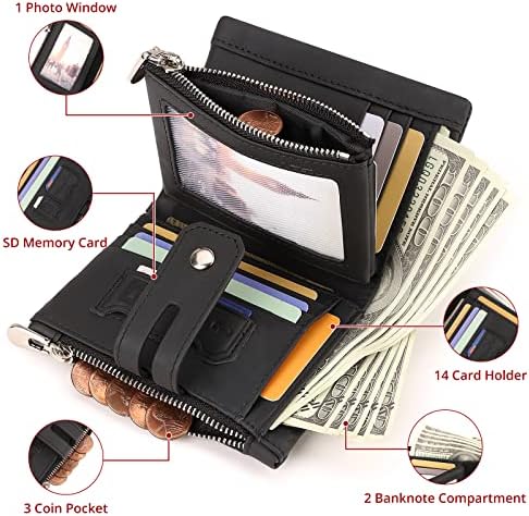 carteira de corrente GZCZ para homens, carteira de couro genuíno de bloqueio de RFID com carteira de couro com carteira