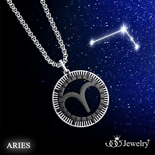 555 Jewelry Aço inoxidável Horóscopo Pingente de colar de signos zodíaco para homens e mulheres