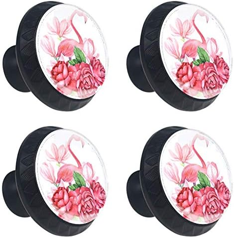 IdealIy Flamingos Roses Magnolia Flowers gaveta puxa alças do armário da cabine da cabine da cabine da cabine com parafusos 4pcs