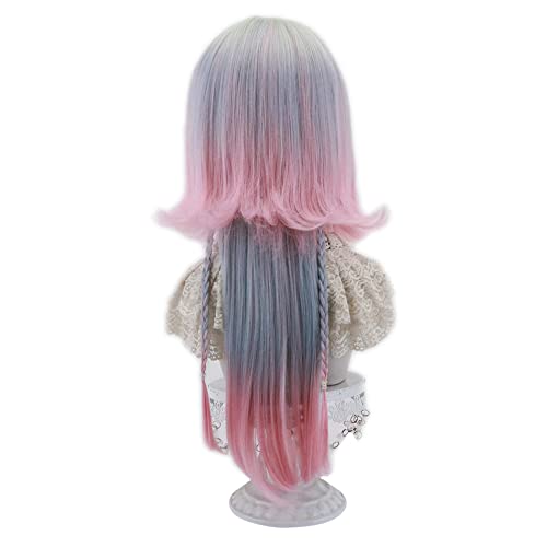 Aicker rosa cinza e sedoso longa peruca reta com peruca sintética da franja com duas tranças para mulheres da moda resistente à peruca natural para festas para festas