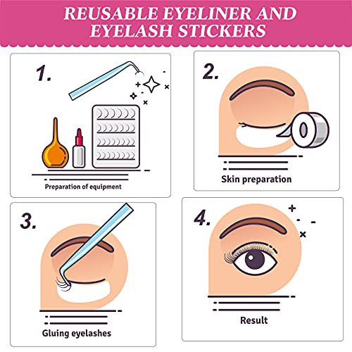 Dansib 8 pares delineador reutilizável e adesivos de cílios Maquiagem de maquiagem à prova d'água com adesivo Aplicação rápida e fácil