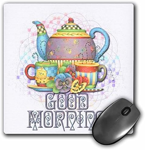 3drose 8 x 8 x 0 25 polegadas Beautiful Bule de chá colorido estampado para aquela mensagem de bom dia a um amigo mouse pad