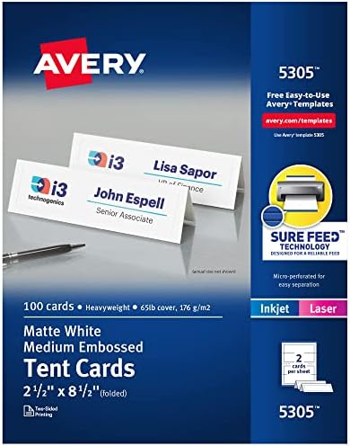 Avery Flexible Name Tag Stickers, White Retângulo, 400 crachás removíveis, 2-1/3 x 3-3/8 e cartões de barraca imprimível com