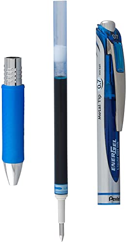 PENTEL ENGEL DELUXE RTX Cenagem de gel líquido retrátil, linha média de 0,7 mm, ponta de metal, azul, pacote de 6