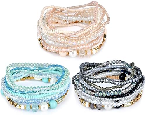 Bracelets artesanais de miçangas de cristal multicolorido