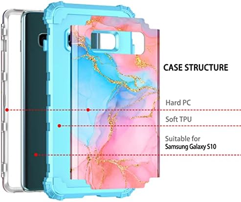 Rancase para caixa de galáxia S10, proteção de plástico rígida de trutas pesadas de três camadas +pára -choque de plástico duro +caixa de proteção de borracha de silicone macia para Samsung Galaxy S10, rosa/azul