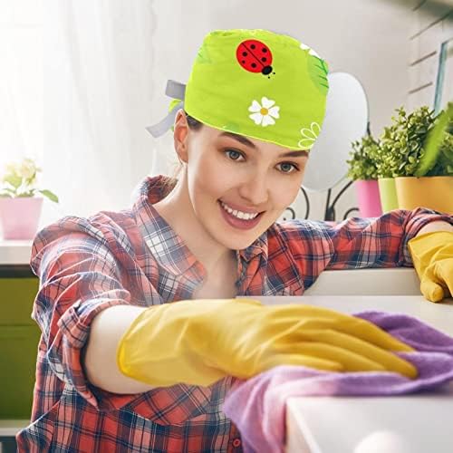 2 PCs enfermeiro limpar as mulheres cabelos longos, design de inseto Green Design Ajustável Capinho de trabalho com botão e banda de moletom