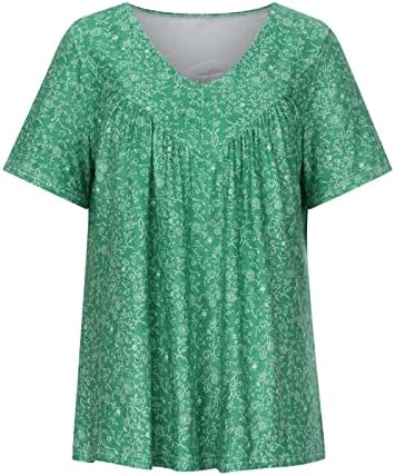 Teen Girl Deep V pescoço Tops Top T Camisetas curtas Impressão de luva de flow Flower Boho Summer Summer Tops GG