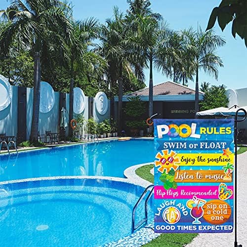 Regras da piscina Sinais e decorações ao ar livre, bandeira do jardim de verão Bandlap de dupla face 12x18inch