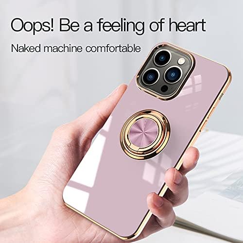 OMORRO Compatível com Rose Gold iPhone 14 Pro Case para Mulheres Meninas Kickstand Ring Holder 360 TPU Rotation Ring Case com arestas