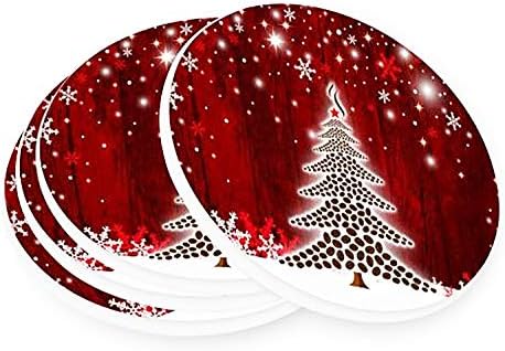 Coasters da árvore de Natal para bebidas 4 peças definido inverno branco floco de neve de ano novo copo cota de café caneca de vidro de vidro de vidro para mesa