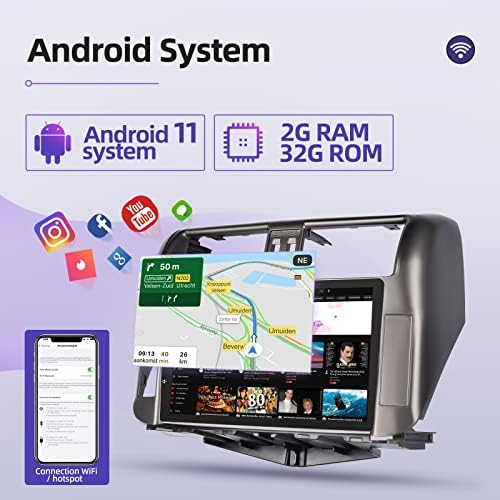 [2+32GB] Android 11 Rádio de carro para Toyota Prado 2010 2012 2012 2012 2013, estéreo de tela de toque de 9 polegadas, Apple CarPlay