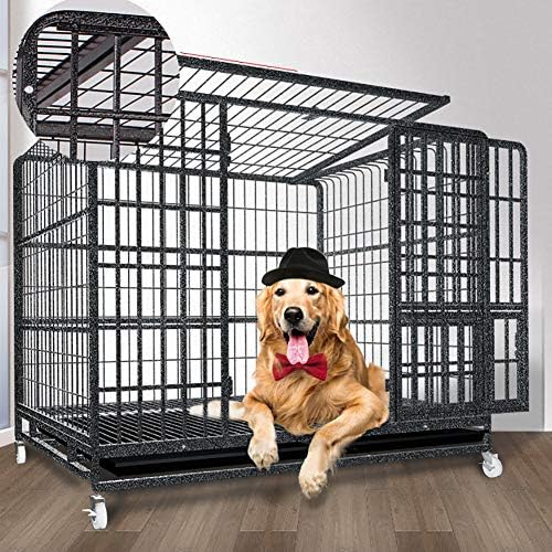 Zhying dobrable Dog Crates com roda rotativa de 360 ​​°, gaiola de metal, com bandeja, instalação fácil, para pequenos animais externos internos
