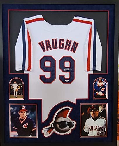 Charlie Sheen Rick Vaughn Major League Cleveland Indians assinou o autógrafo personalizado Jersey Suede Matted Vaughn Plate JSA