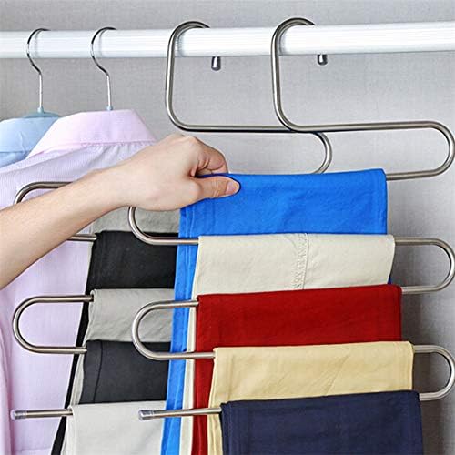 N / C Rack de calça em forma de S, saco de armazenamento de guarda-roupa de aço inoxidável, rack de calça de camada múltipla,