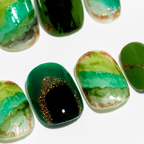 Sun & Beam Nails Handmade Round Green Green False unhas Dicas com Pintura fofa Design de charme popular Pressione Pressione