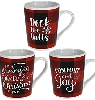 Canecas de café de Natal de Buffalo, vermelho, preto, branco, 3 contagem