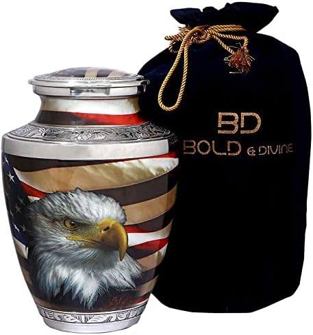 Bold & Divine American Flag Patriótico e Cremação Veterana Urnas para Ashes Humanos Male Adultos | Urna decorativa fúnebre para