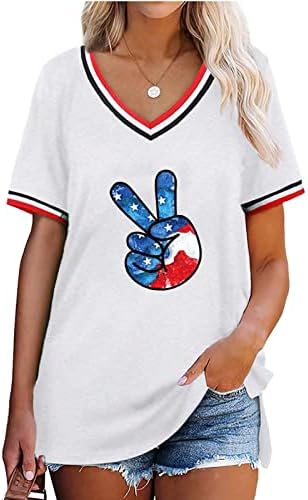 Tops de verão para mulheres camisetas casuais em vil de pescoço dos EUA bandeira lateral lateral dividir camisas de manga